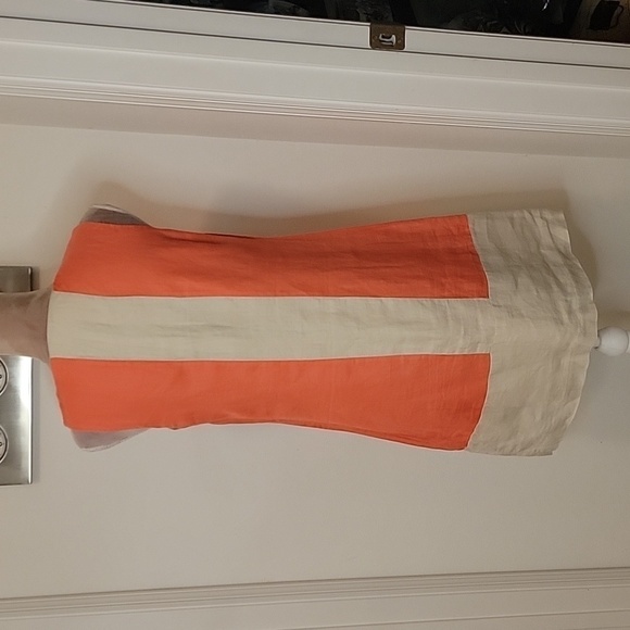 Kenar, Size 4, Coral and Natural Color 100% Linen Sheath Dress. Excellent Cond. - Picture 3 of 8